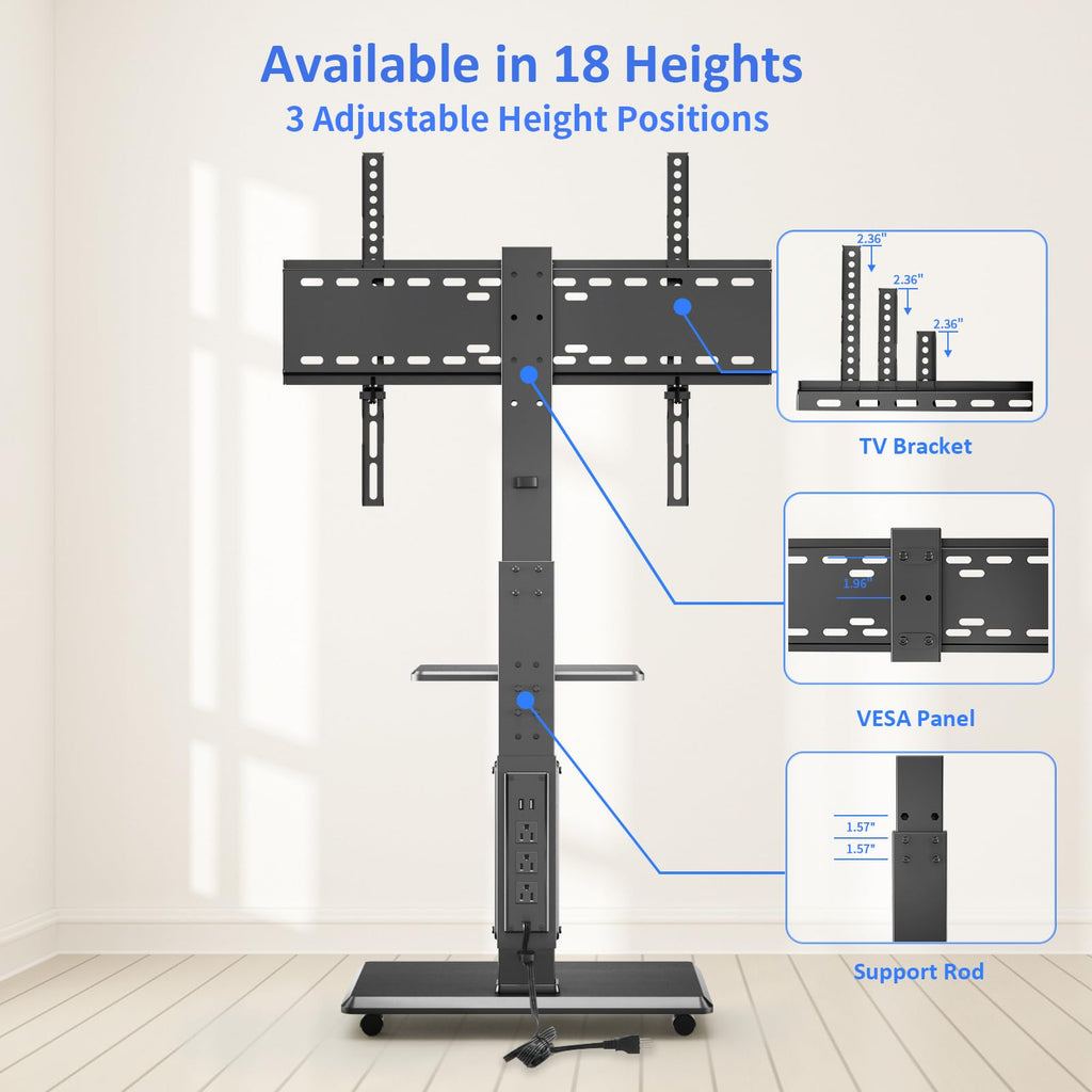 Rolling TV Stand with Power Outlet for 32-75" TV I9828