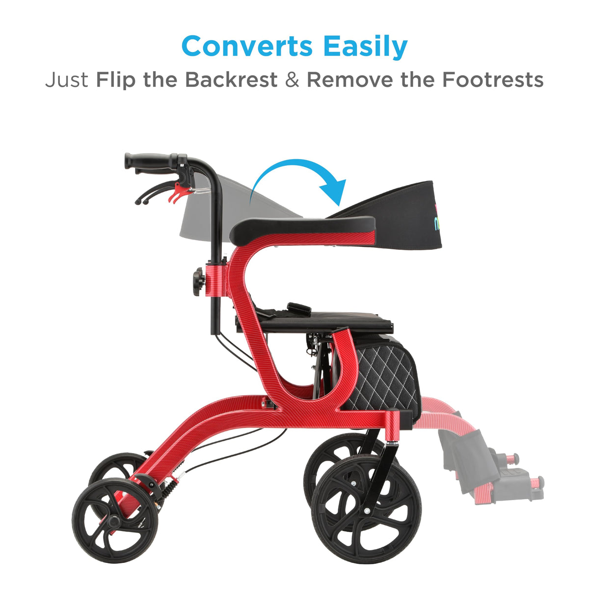 2-in-1 Folding Rollator Walker & Transport Chair with 10” Front Wheels F8921