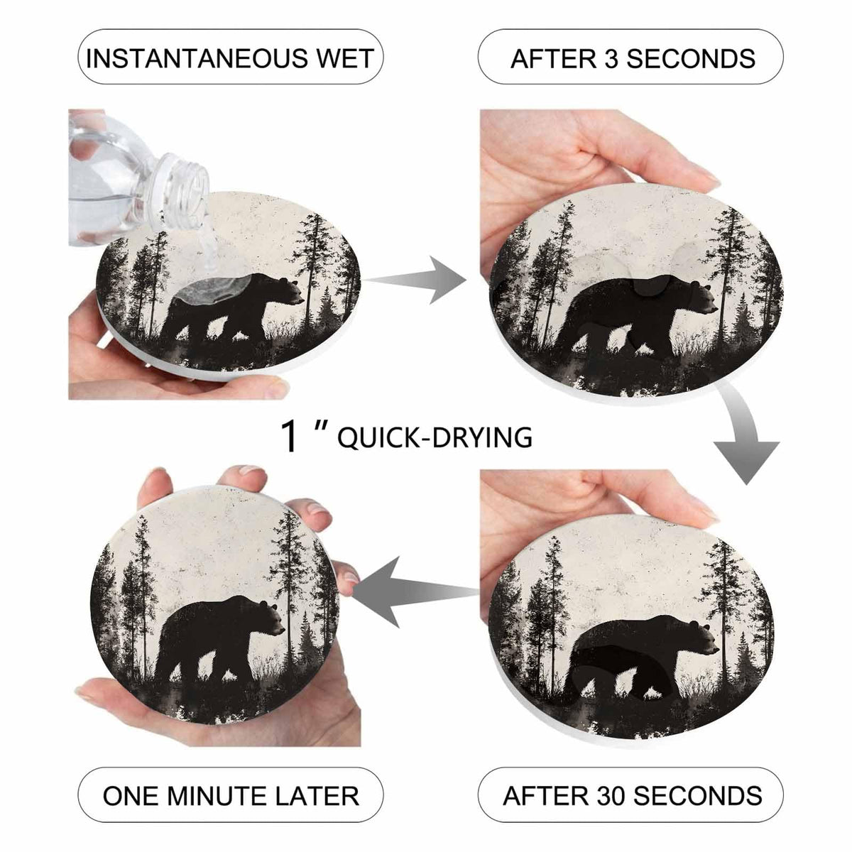 Black Absorbent Round Ceramic Coasters Set of 6 D502