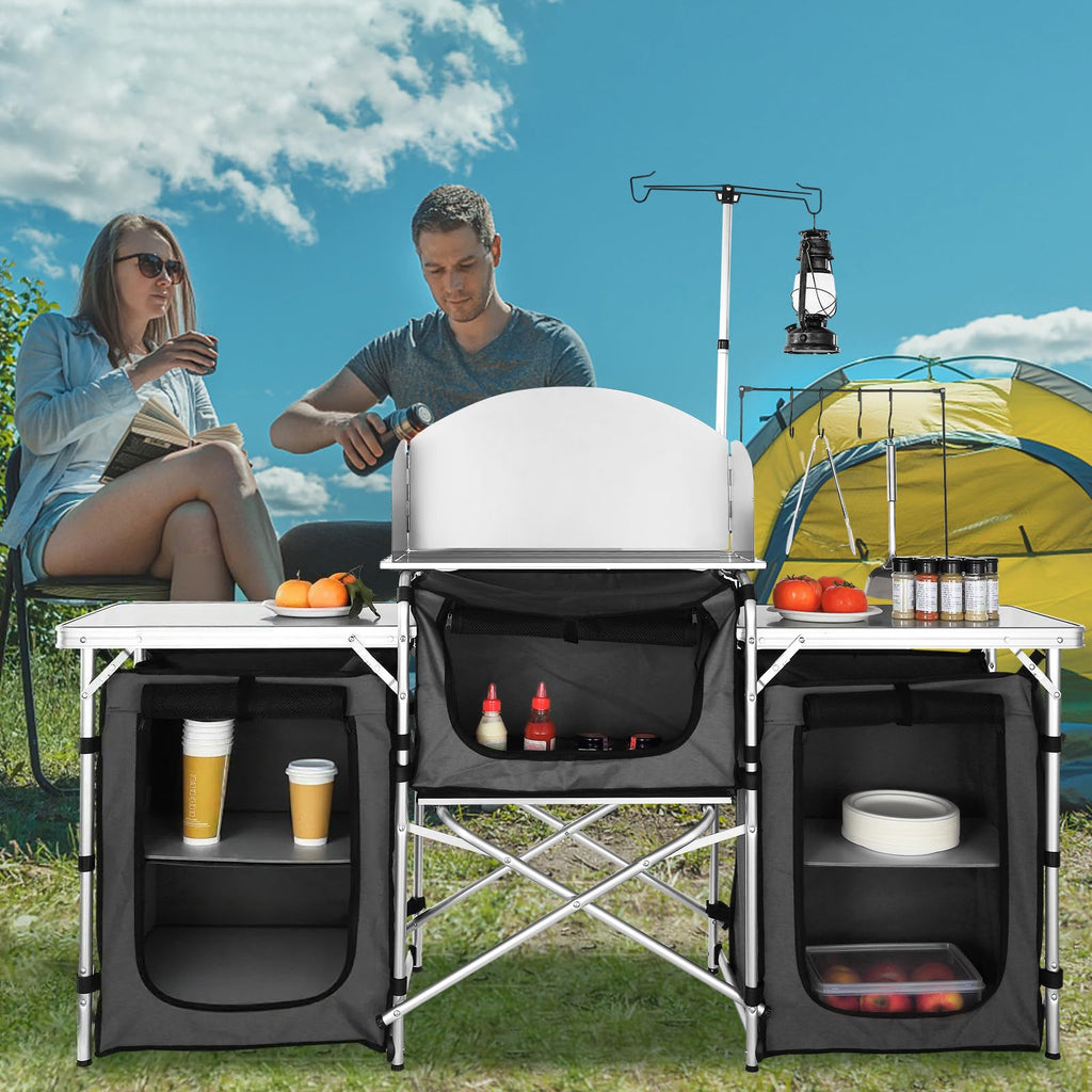 Folding Aluminum Camping Kitchen Table with Storage Bag W63395