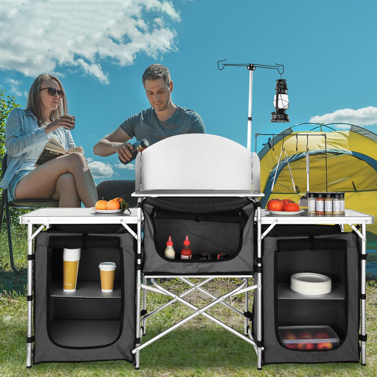 Folding Aluminum Camping Kitchen Table with Storage Bag W63395