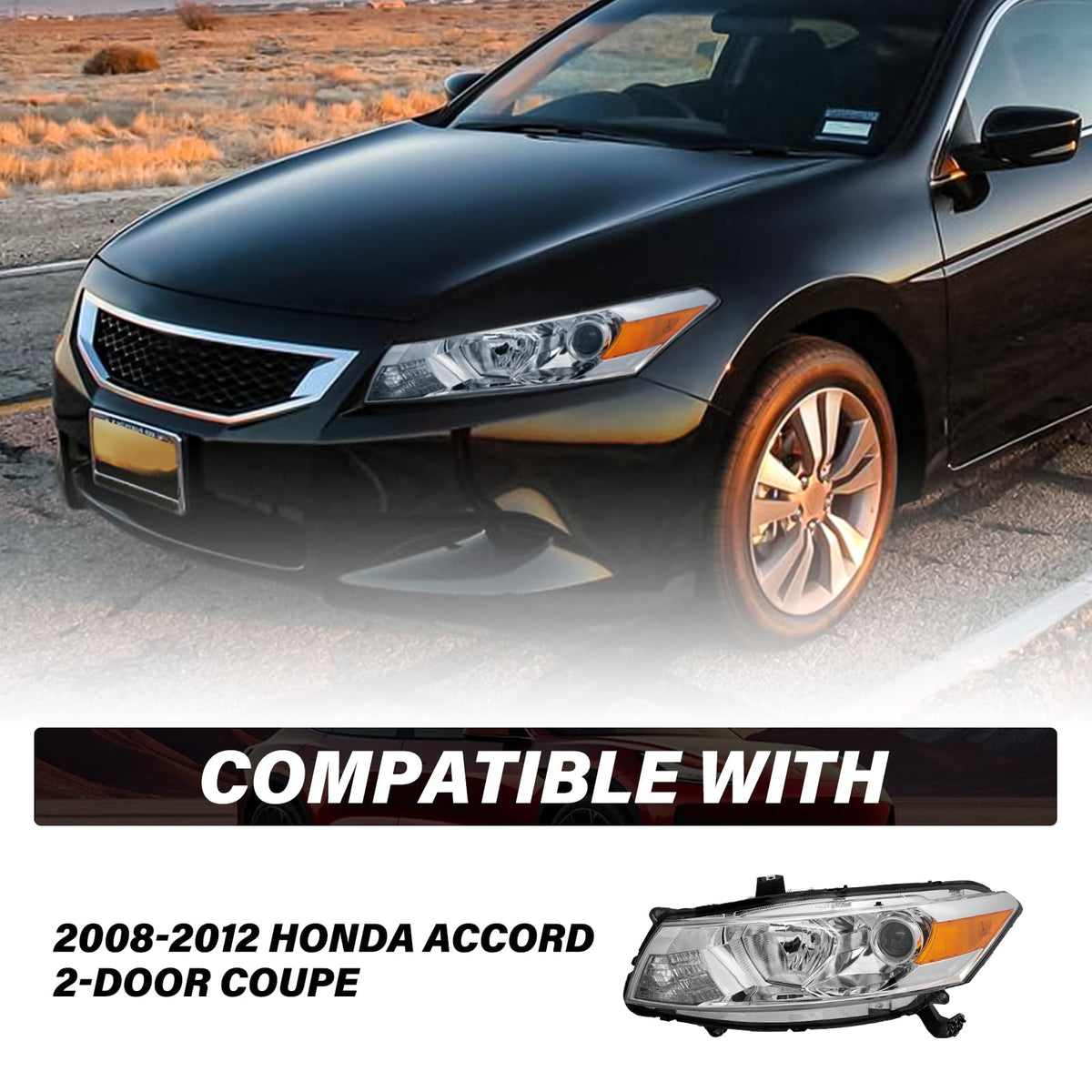 Headlight Assembly Replacement Chrome Housing with Amber Reflector K27153