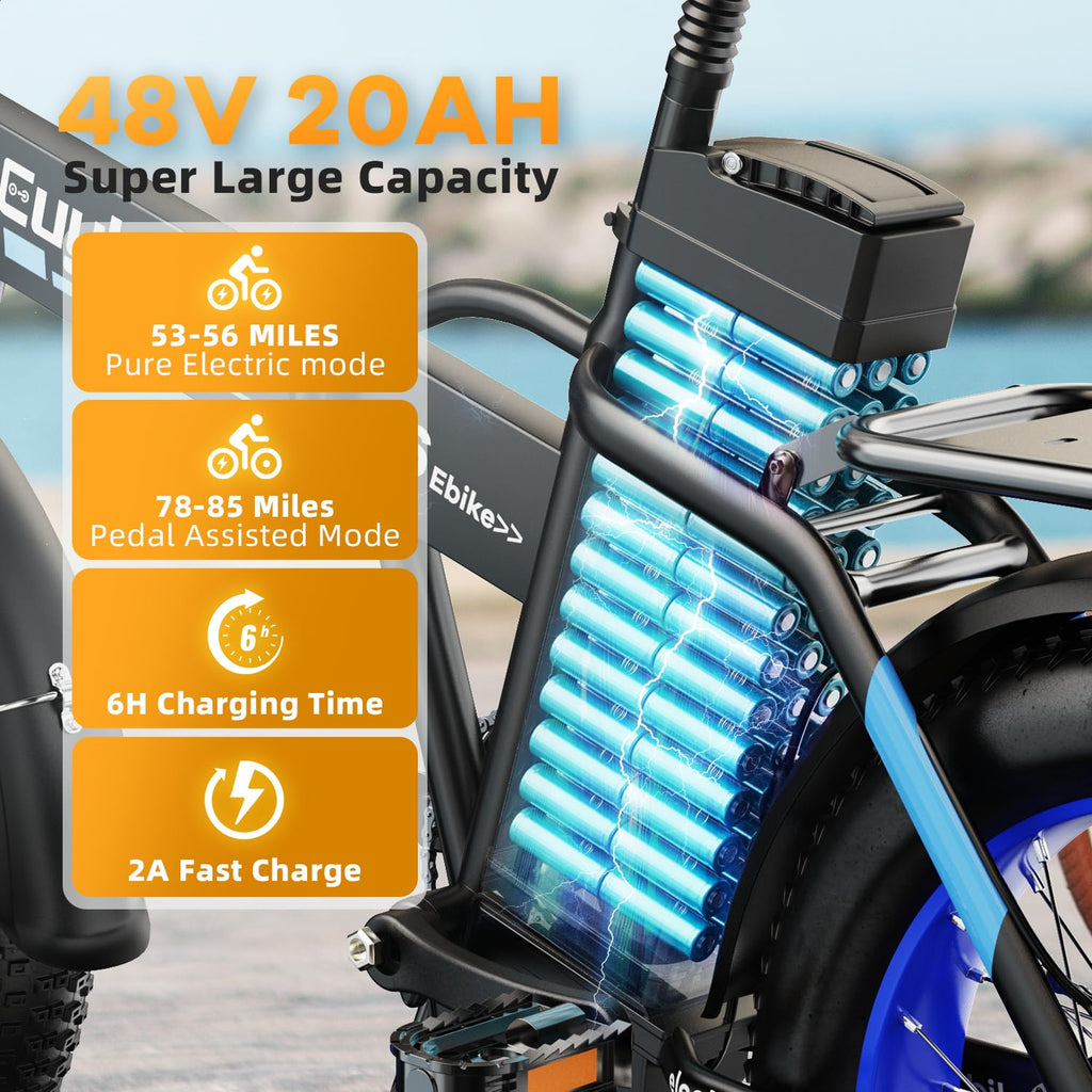 1000W Folding Electric Bike 48V 20AH Removable Battery 20" Fat Tire Q2271