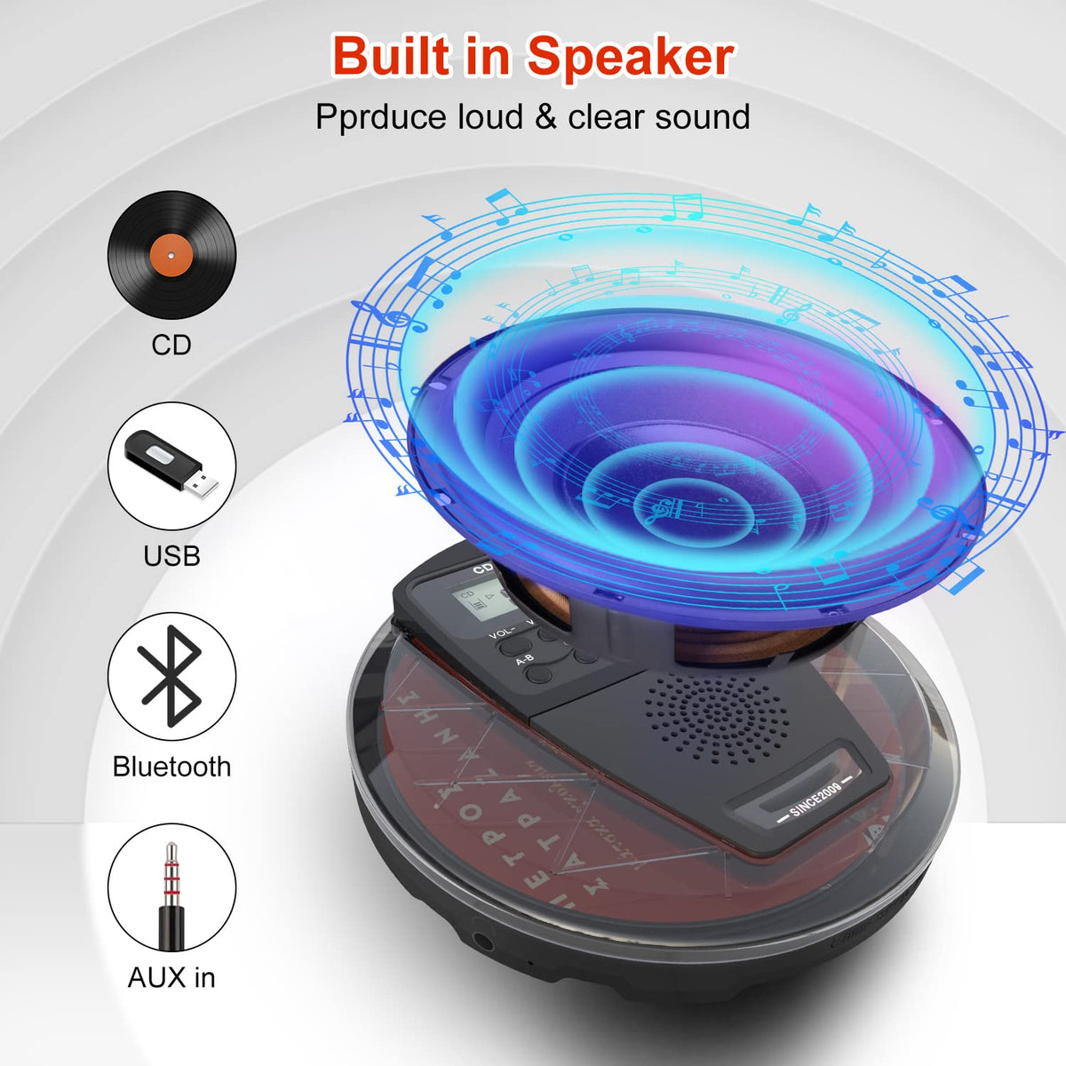 Rechargeable Portable CD Player with Bluetooth X151
