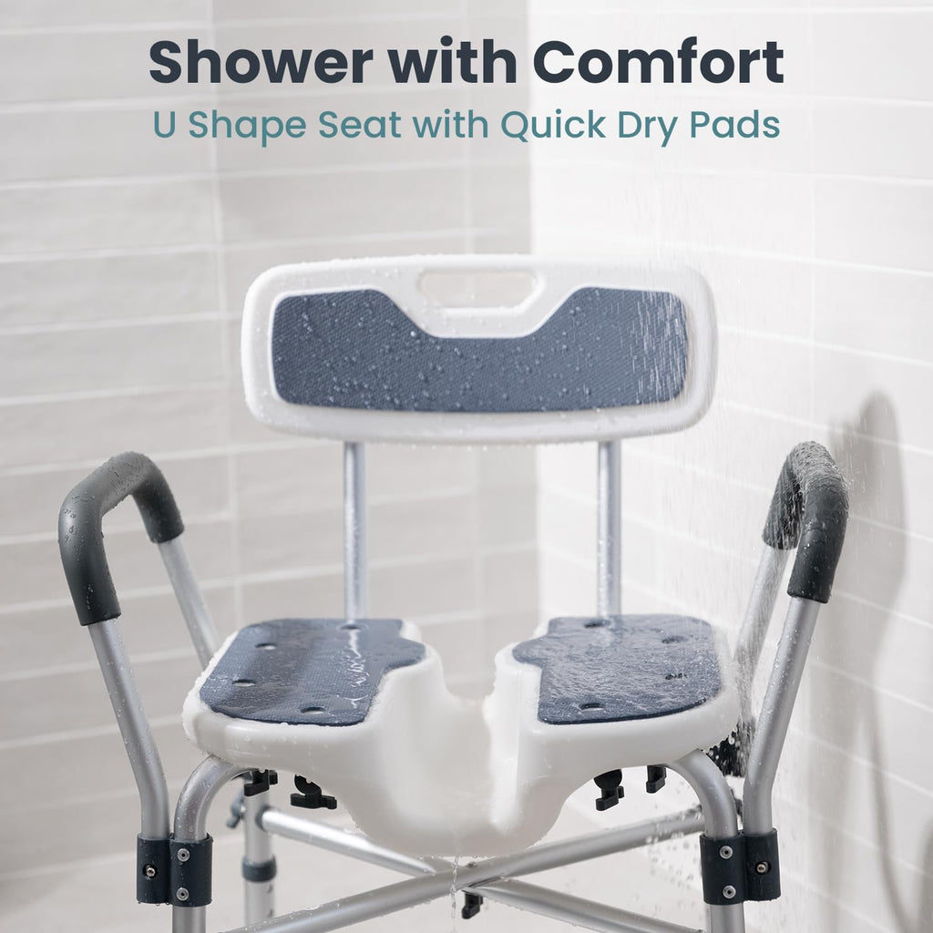 Blue Heavy Duty U-Shape Seat Shower Chair with Padded Armrests and Back H153383