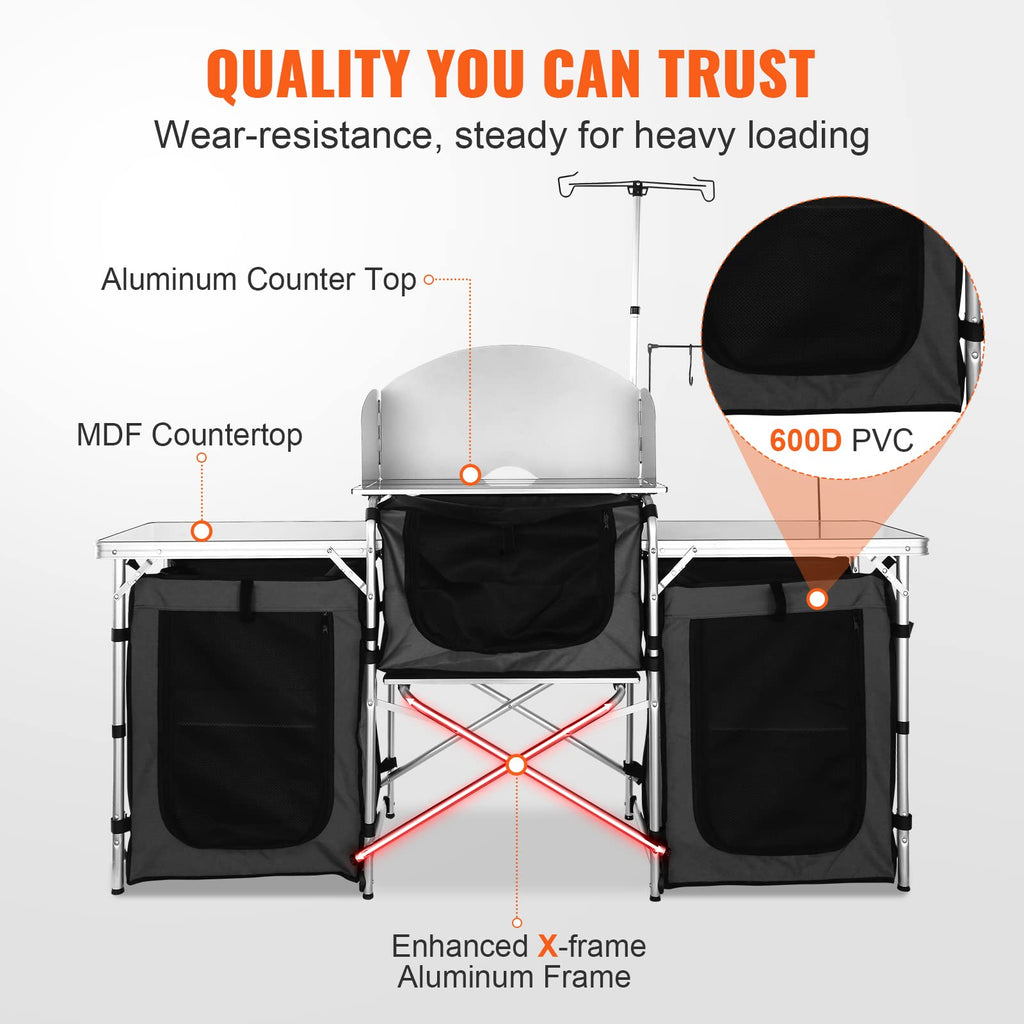 Folding Aluminum Camping Kitchen Table with Storage Bag W63395