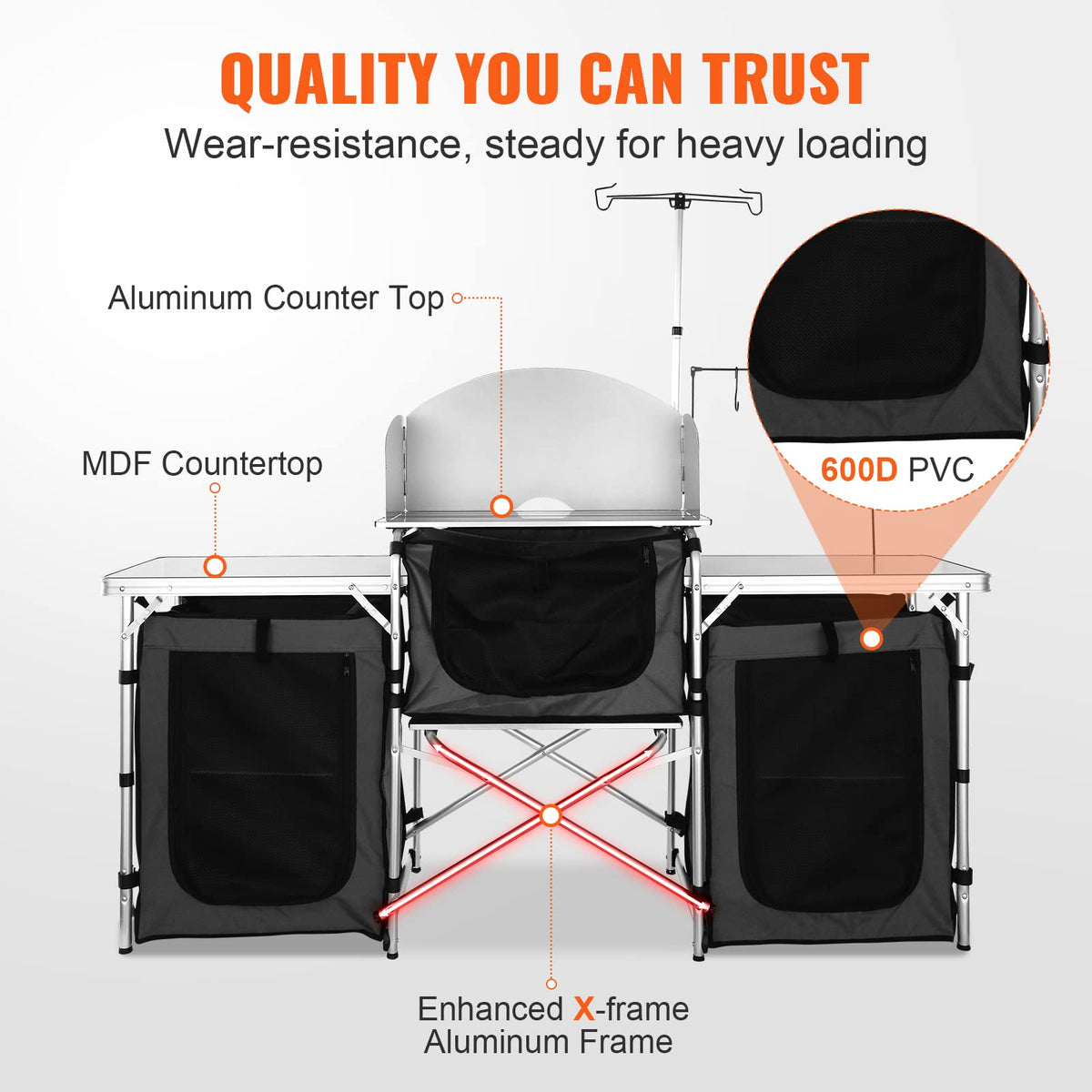Folding Aluminum Camping Kitchen Table with Storage Bag W63395