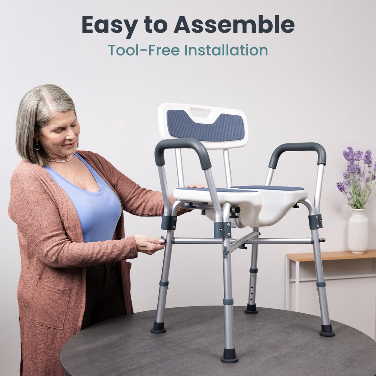 Blue Heavy Duty U-Shape Seat Shower Chair with Padded Armrests and Back H153383