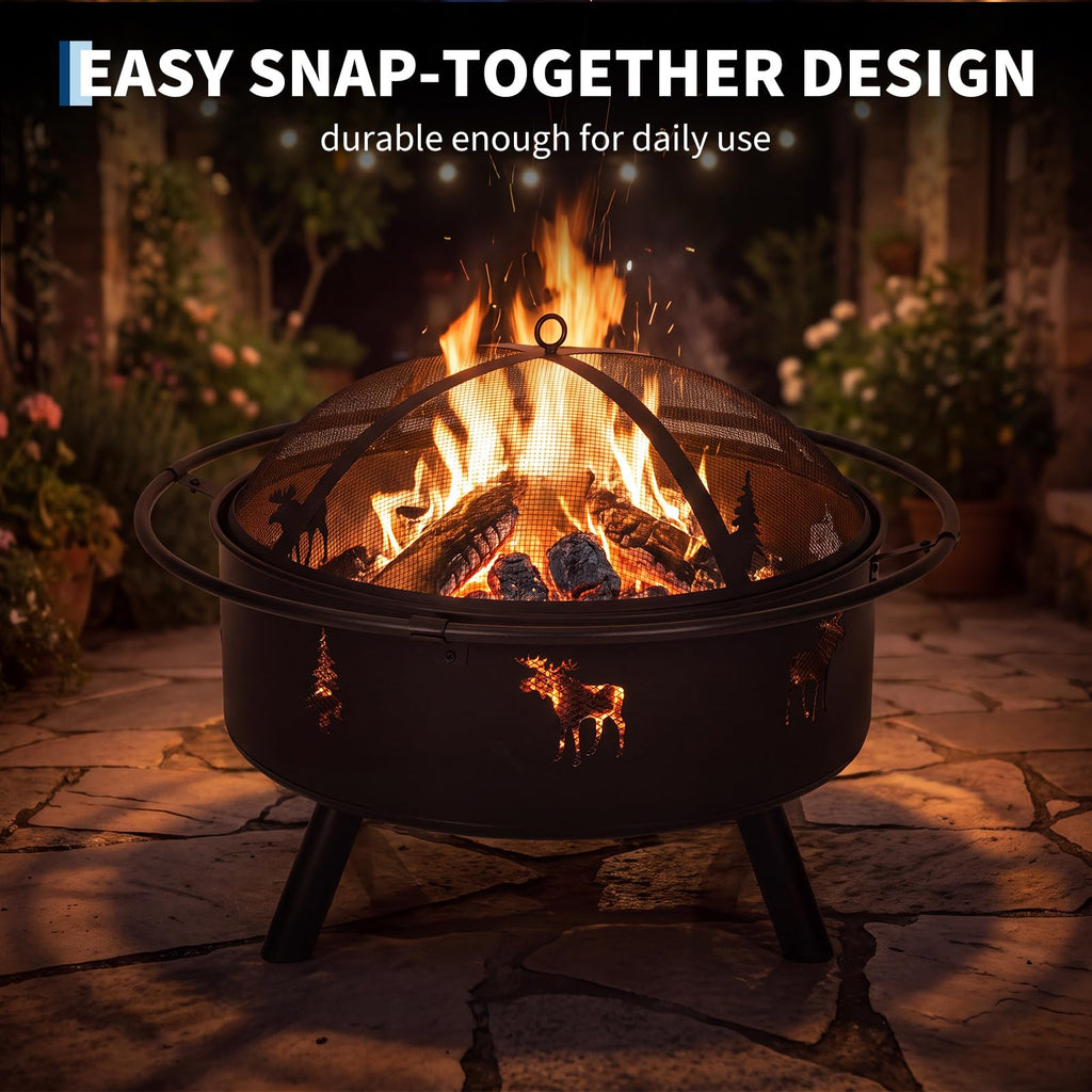 32" Round Wood Burning Fire Pit with Screen V3626