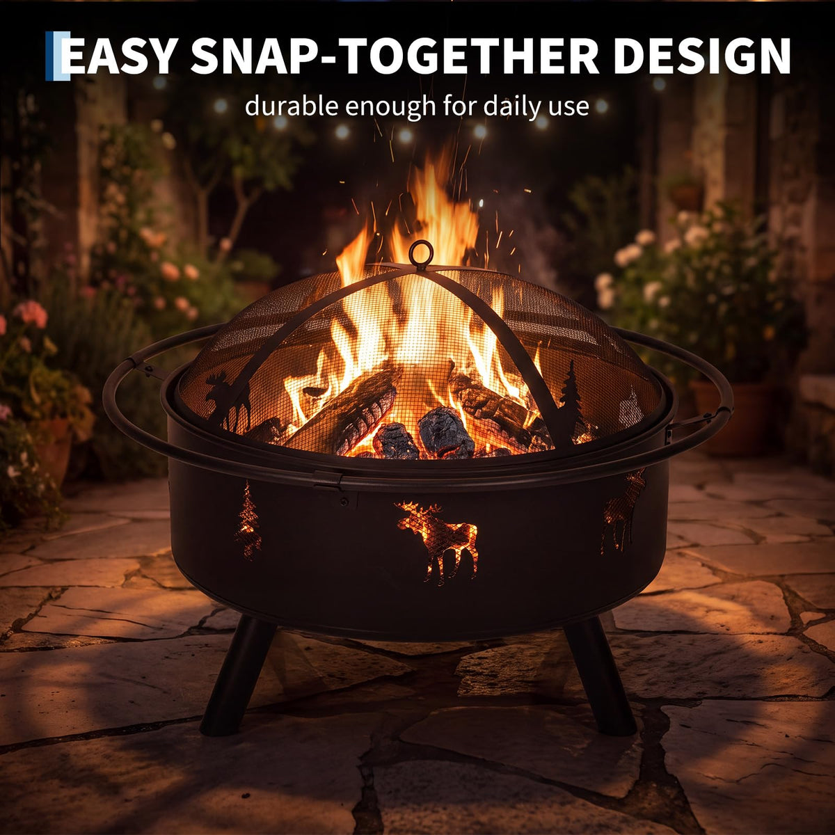 32" Round Wood Burning Fire Pit with Screen V3626