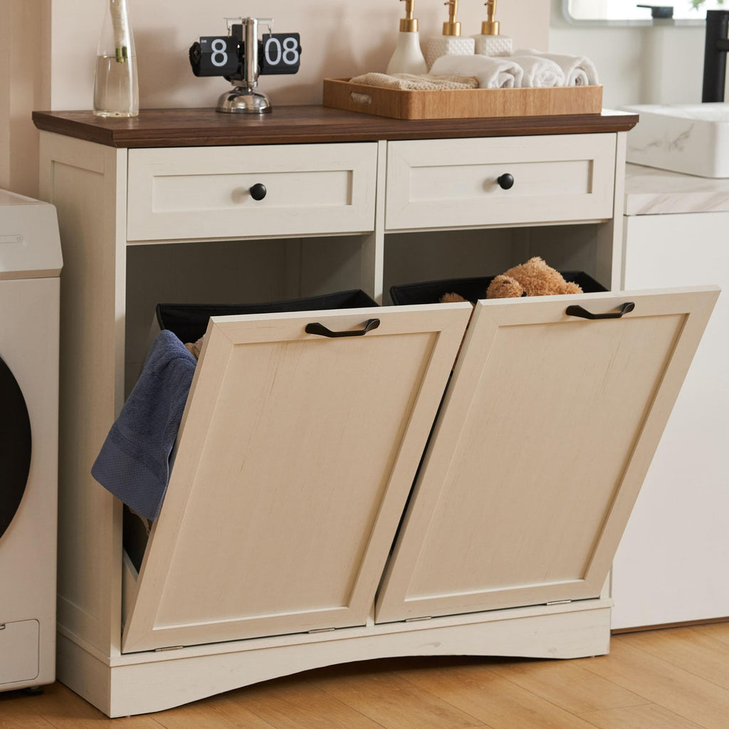 Antique White Tilt Out Trash Cabinet I53226