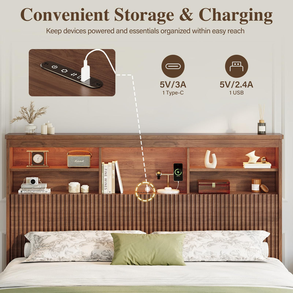 Queen Size Wood Bed Frame with 4 Storage Drawers D3545