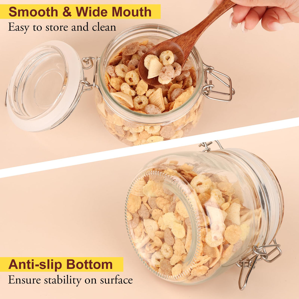 16oz Glass Jars with Airtight Lids, 6 Pack N522