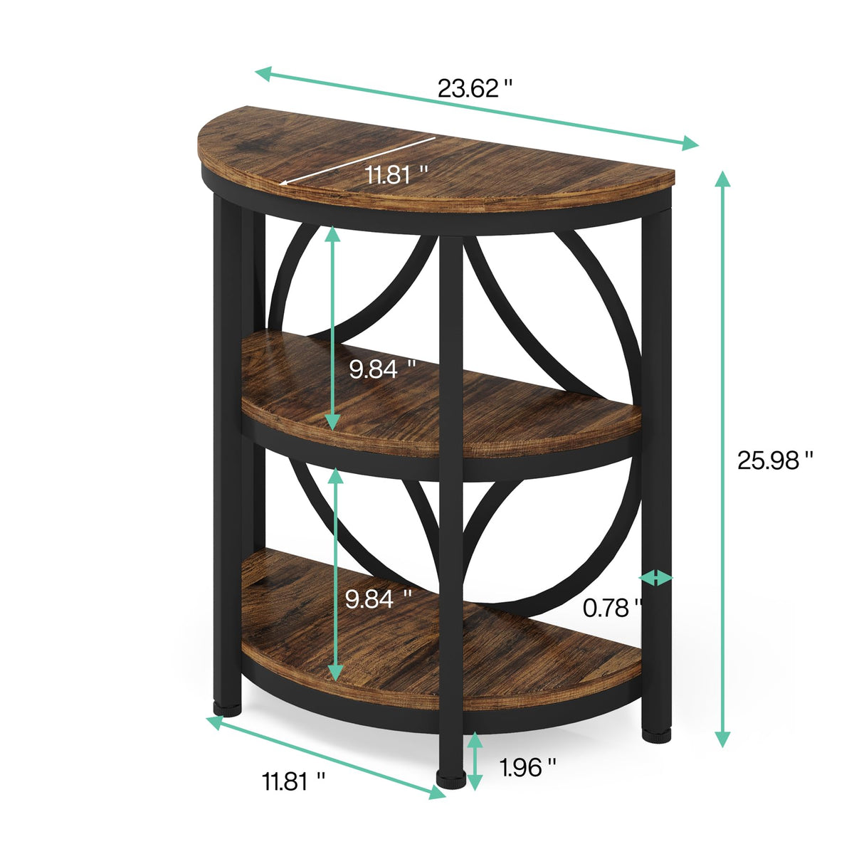 Half Round 3-Tier Narrow Side Table with Metal Frame N2215