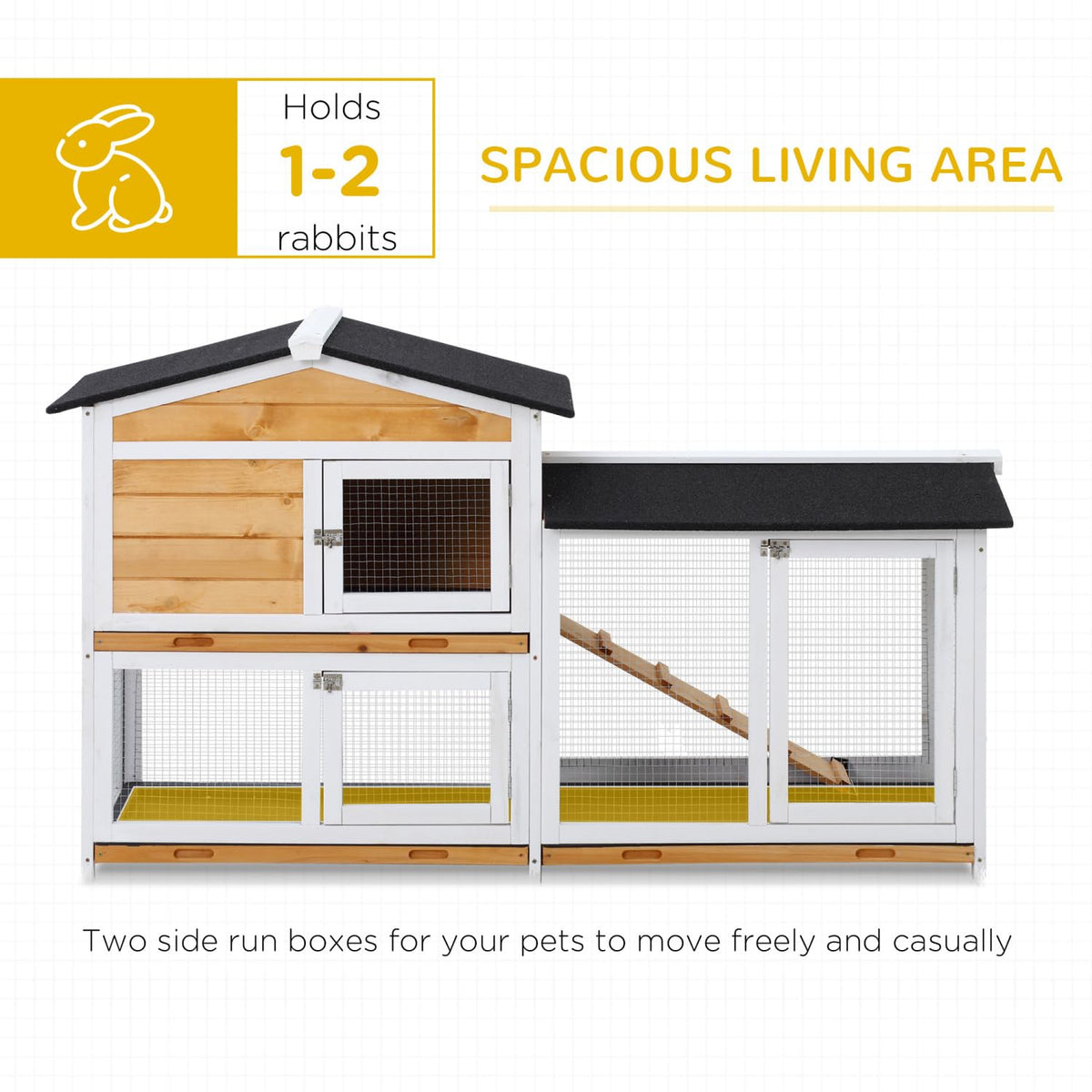 2-Story Wooden Rabbit Hutch with Ramp L371802
