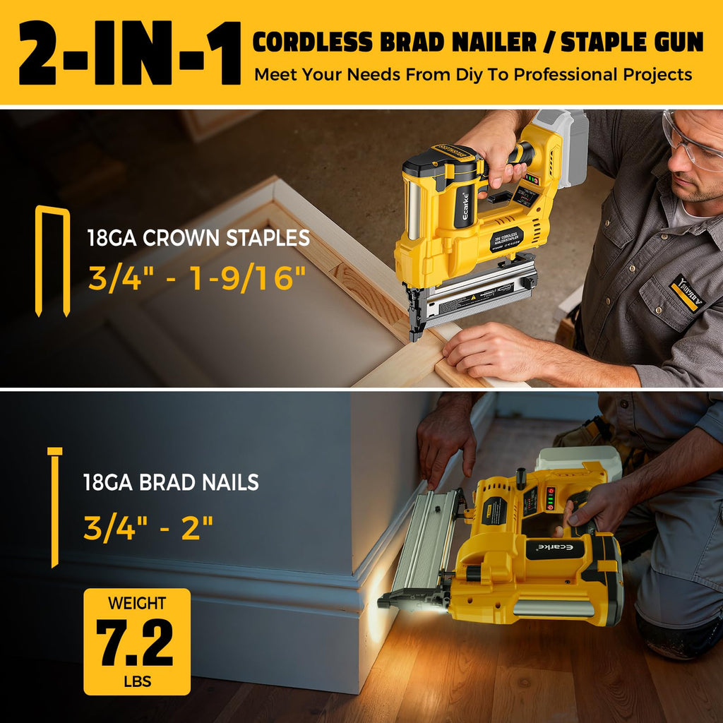 Cordless 2 in 1 Electric Nail Gun Staple Gun with 18GA Nails F693218
