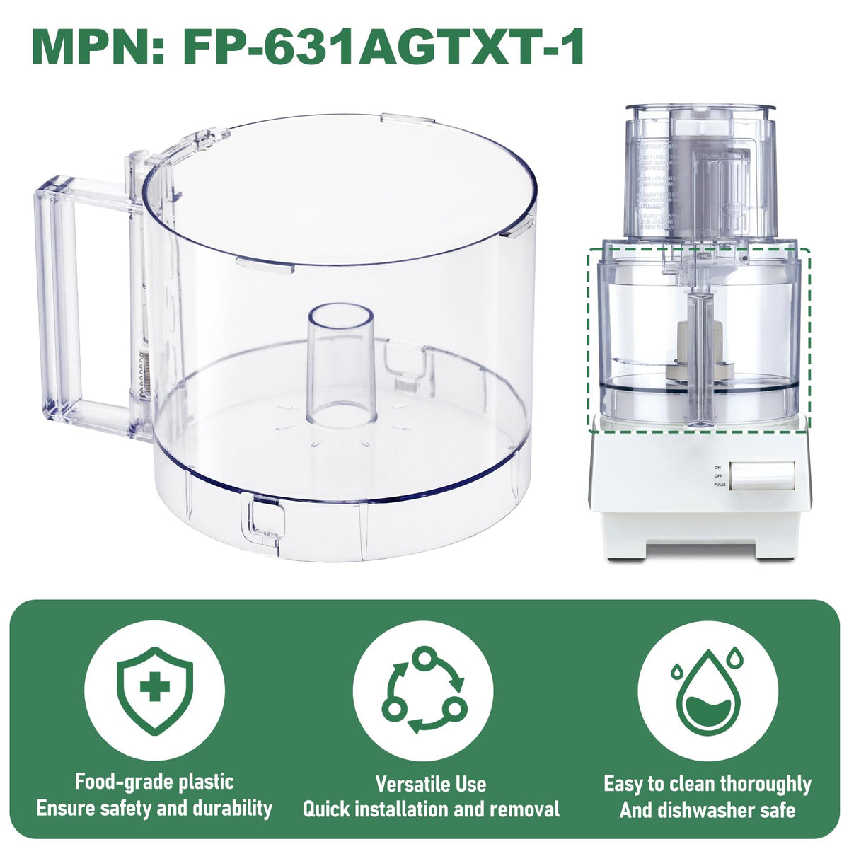 Food Processor Work Bowl 7-Cup with 4 Locking Tabs H212