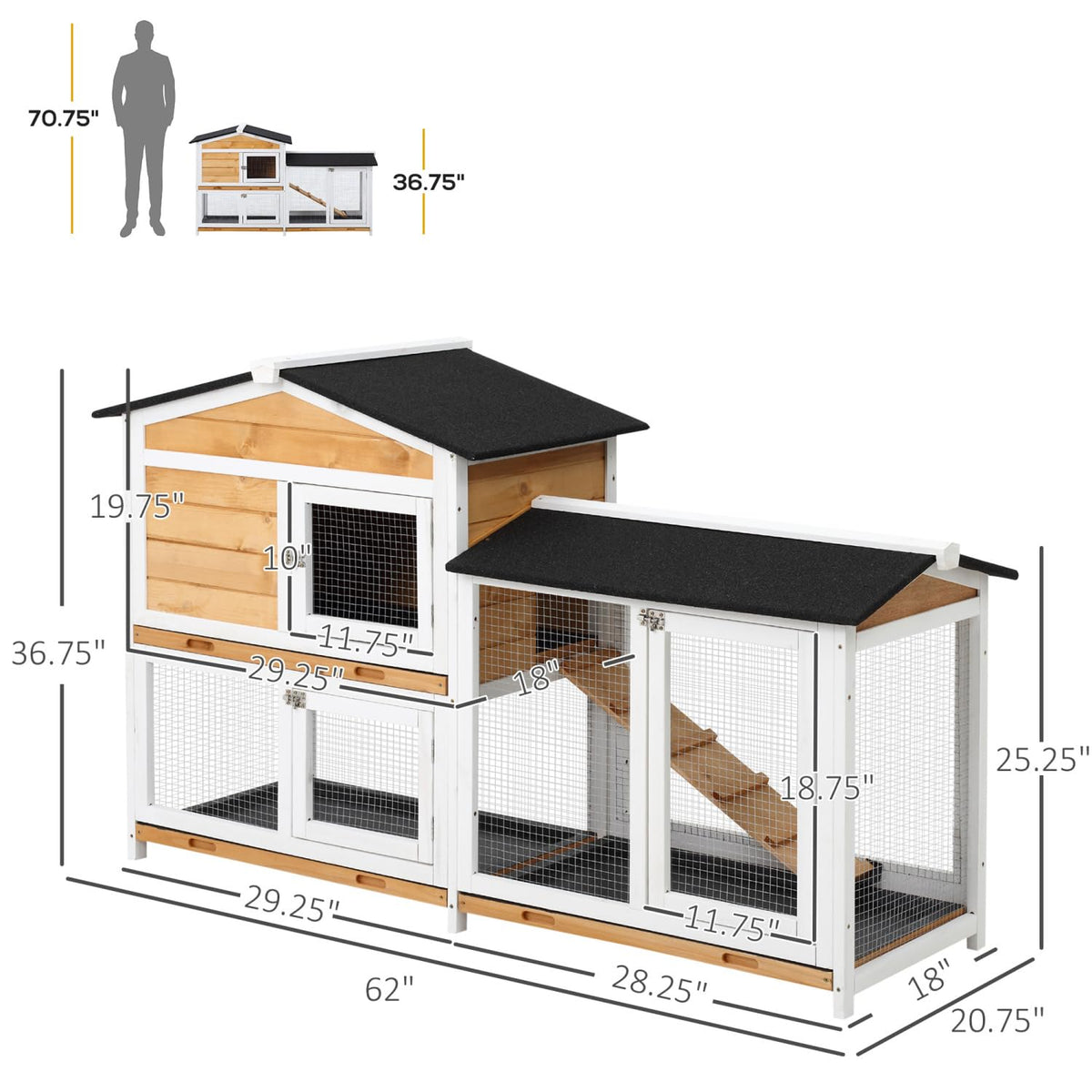 2-Story Wooden Rabbit Hutch with Ramp L371802