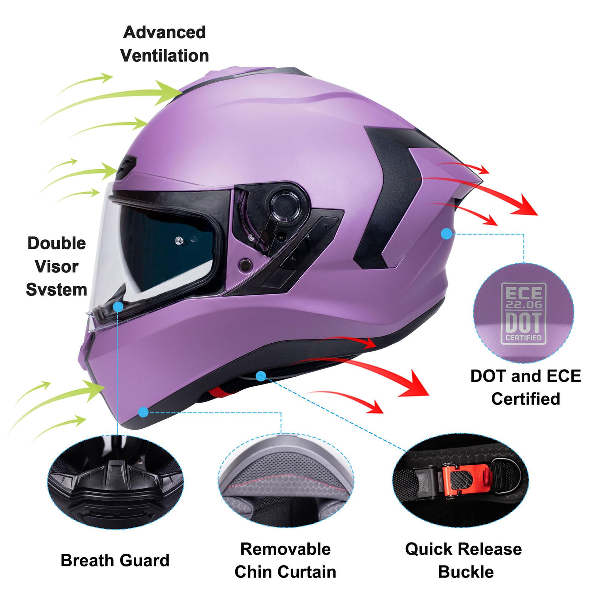 Dual Visor Full Face Motorcycle Helmet P7396