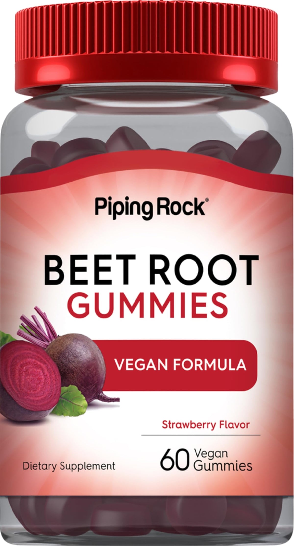Beet Root Gummies 60 Count Strawberry Flavor Vegan Non-GMO Gluten Free A384484