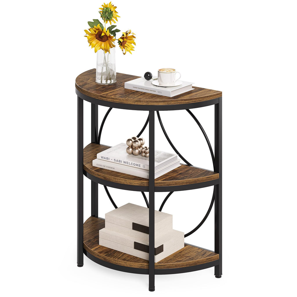 Half Round 3-Tier Narrow Side Table with Metal Frame N2215