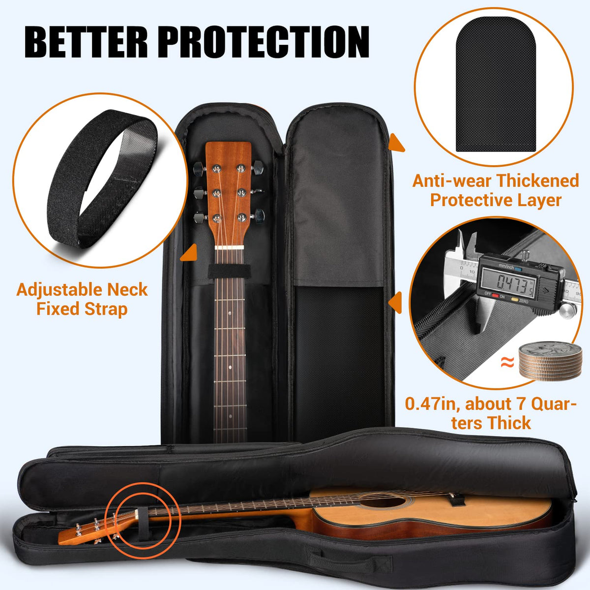 44 Inch Guitar Bag Multi-pockets 0.47in Thick Padding Water Resistent Gig Bag J2054