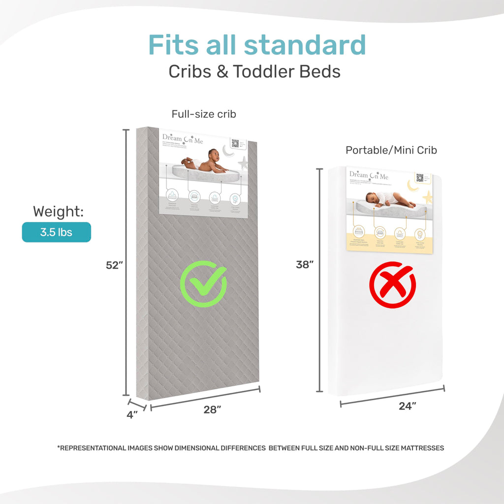 4” Firm Fiber Crib & Toddler Bed Mattress, Dual-Sided, Waterproof, Grey Embossed Vinyl Cover A9448