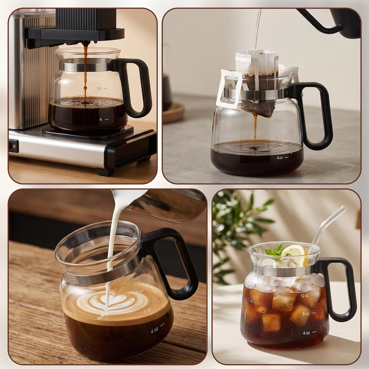 2 Pack 16oz Clear Glass Coffee Mug with Lid and Straw A200504