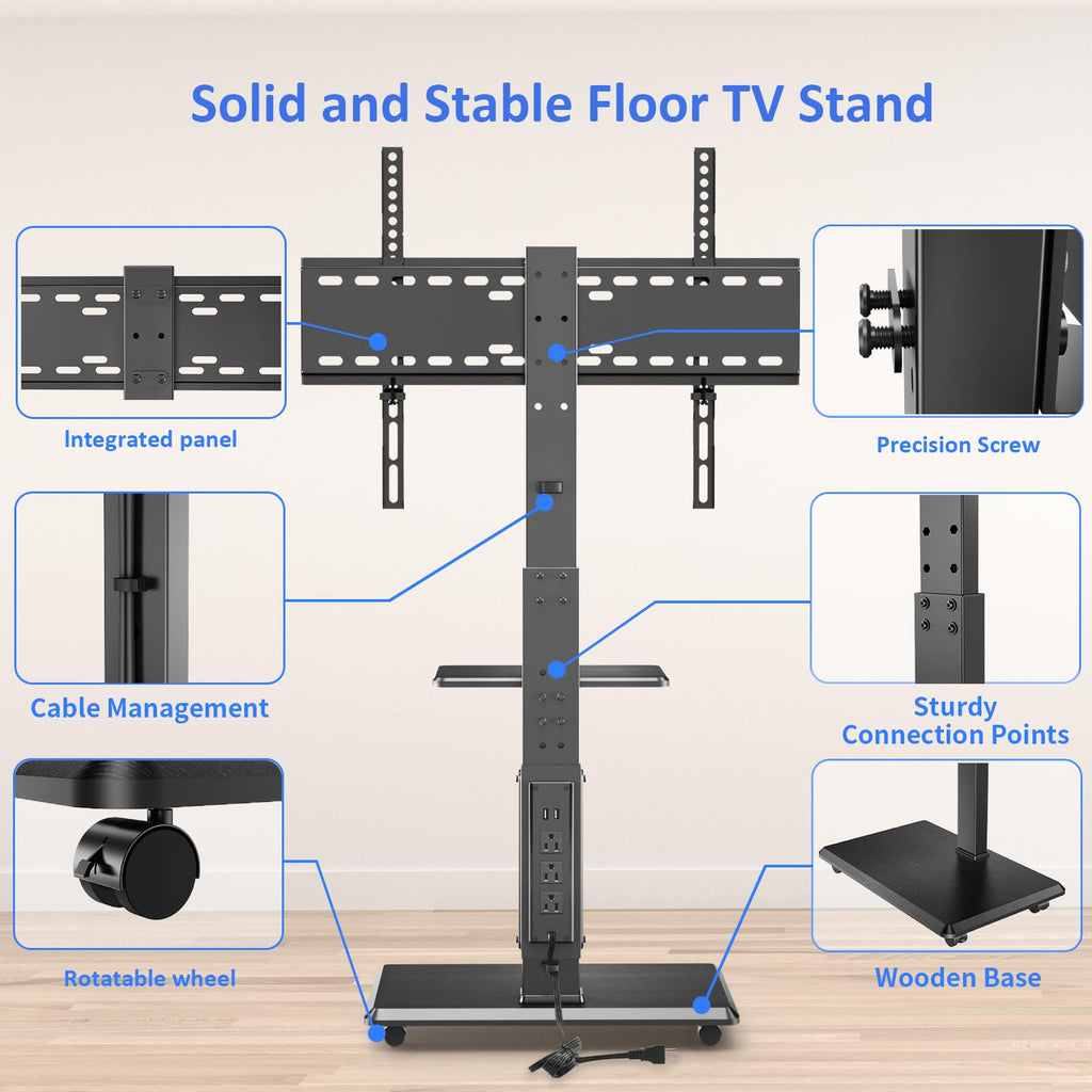 Rolling TV Stand with Power Outlet for 32-75" TV I9828