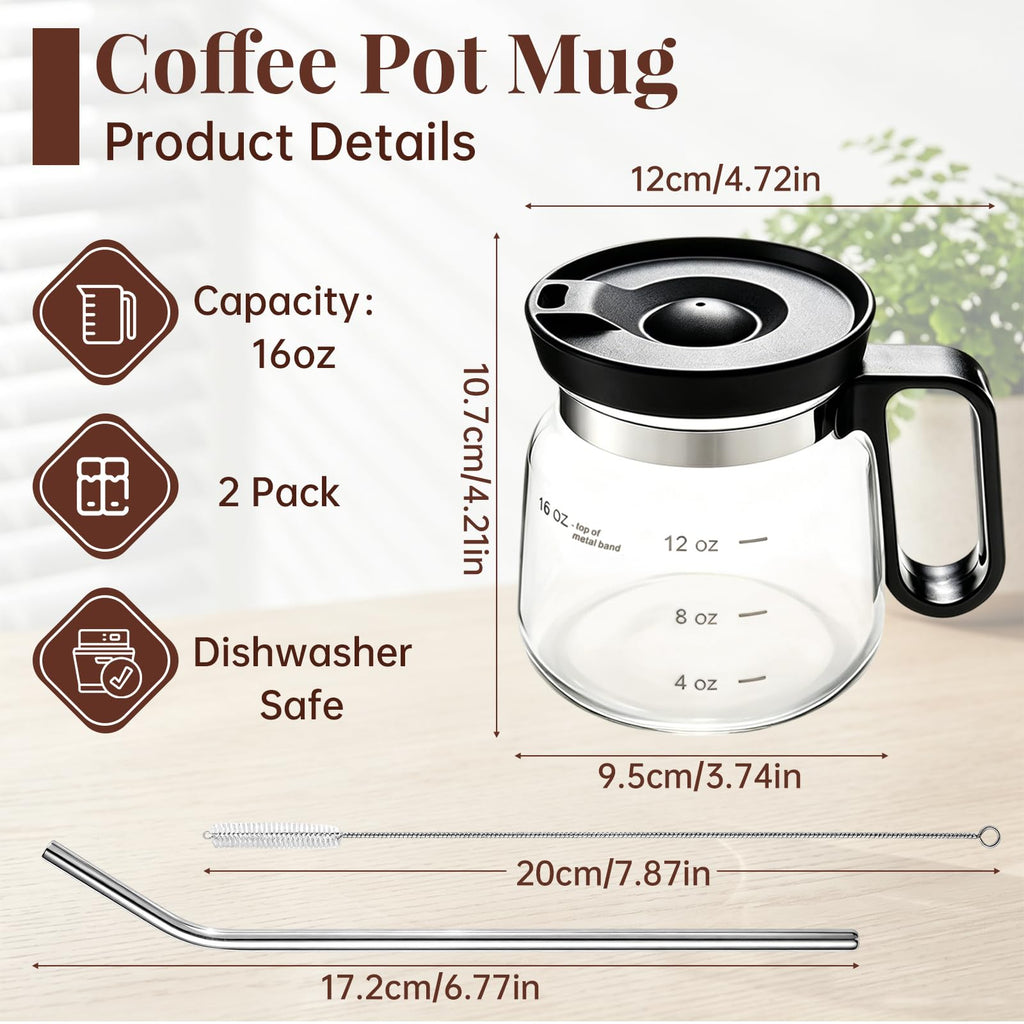 2 Pack 16oz Clear Glass Coffee Mug with Lid and Straw A200504