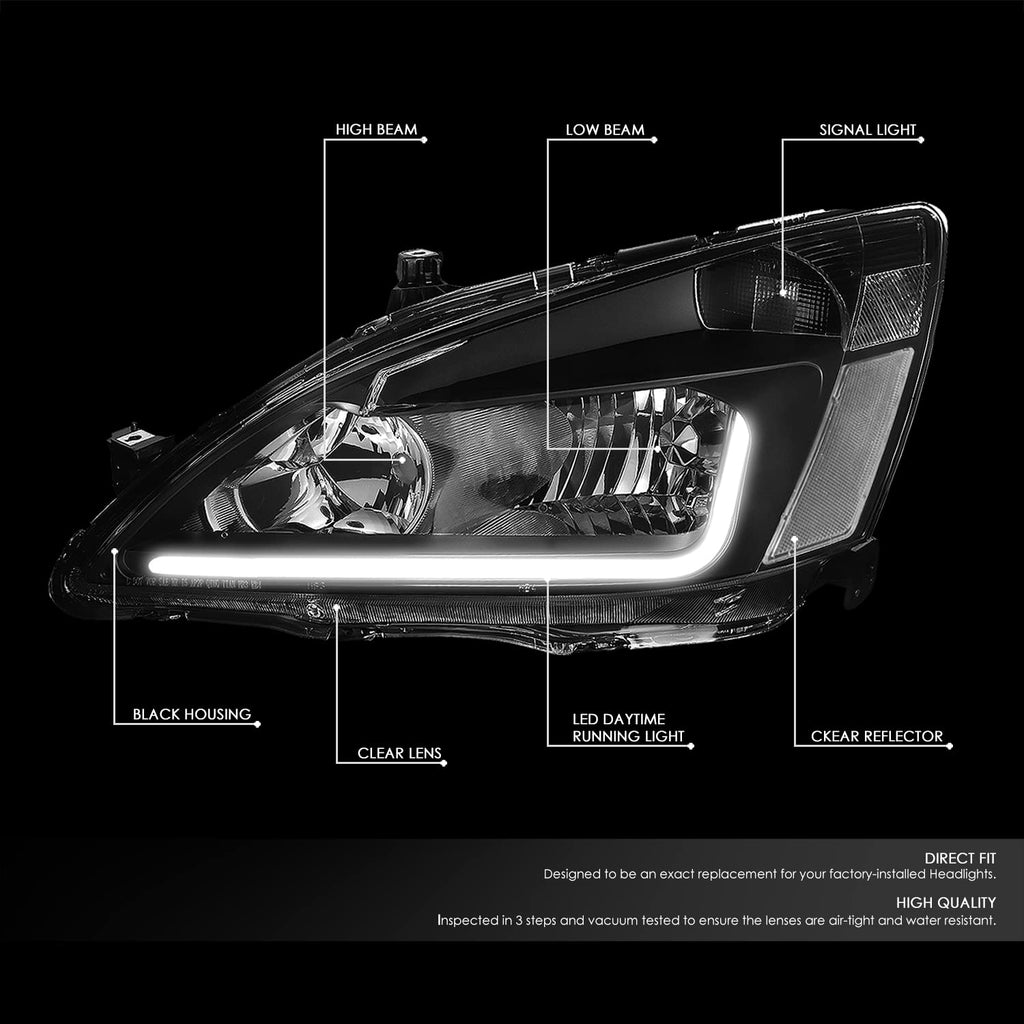 Black Headlight Assembly with LED Day Running Light P6038