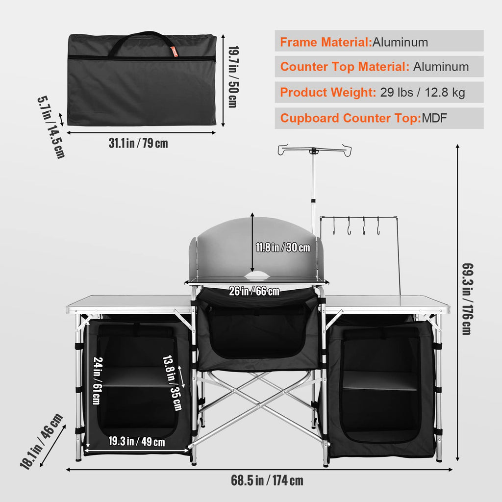 Folding Aluminum Camping Kitchen Table with Storage Bag W63395