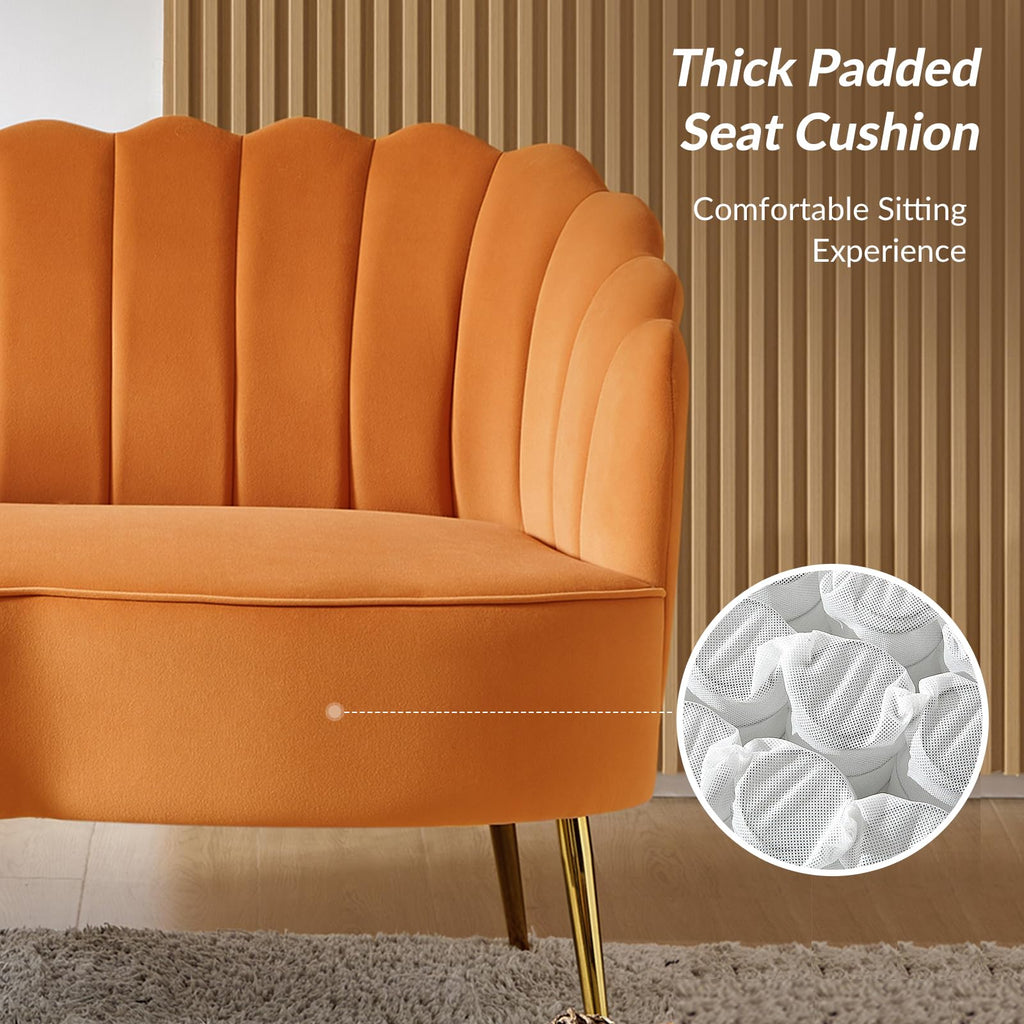 Orange Velvet 2-Seater Loveseat Sofa with Gold Metal Legs X303