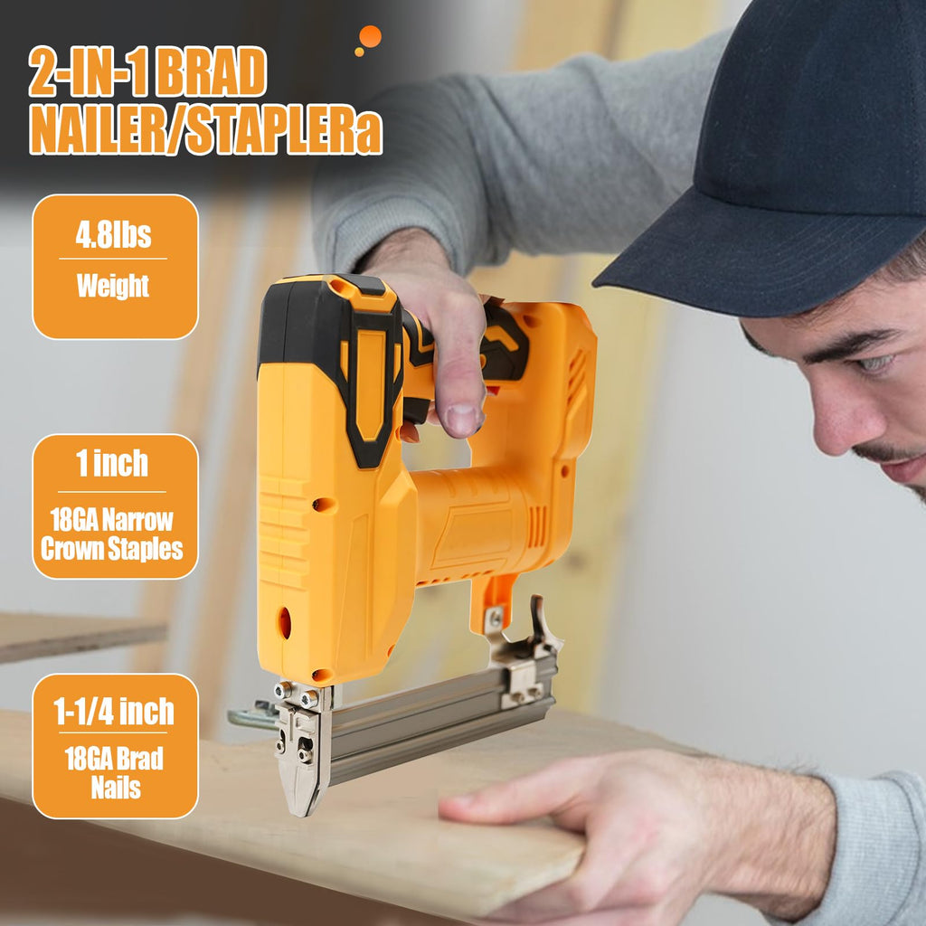 Cordless 2-in-1 Brad Nailer/Stapler Kit with 1000 Straight Nails, 500 U Nails K8460