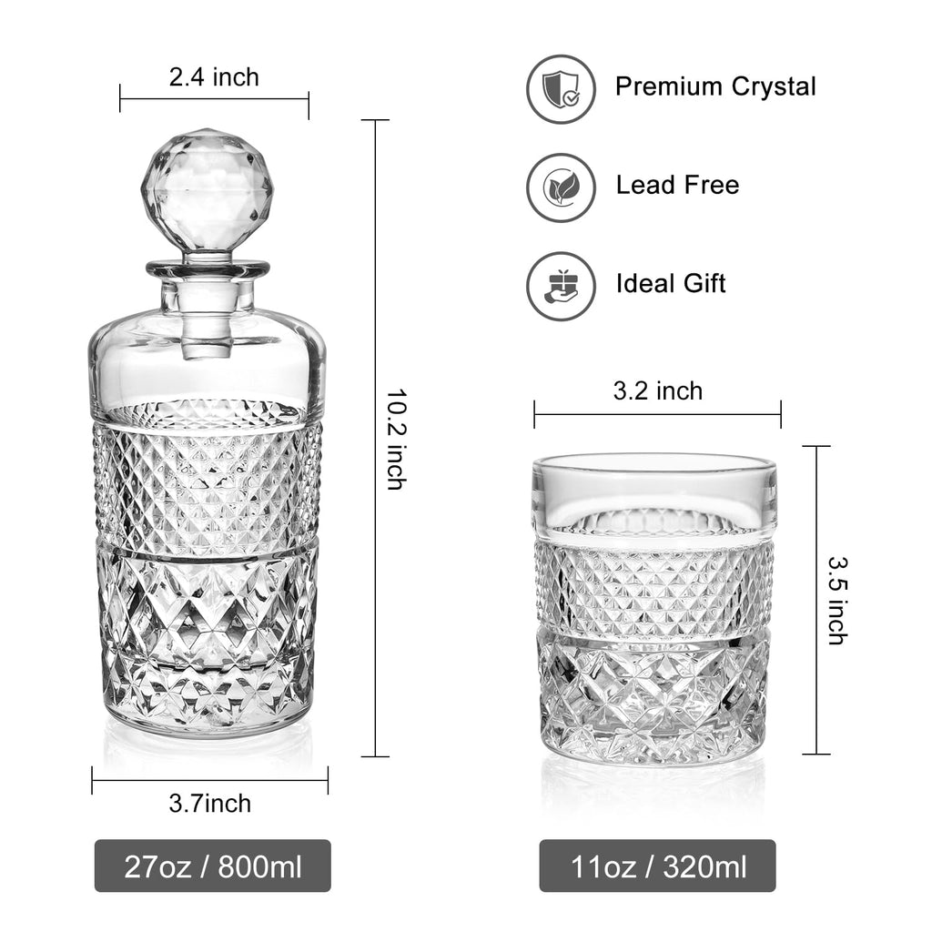 27oz Crystal Whiskey Decanter Set with 4 Glasses Z4726