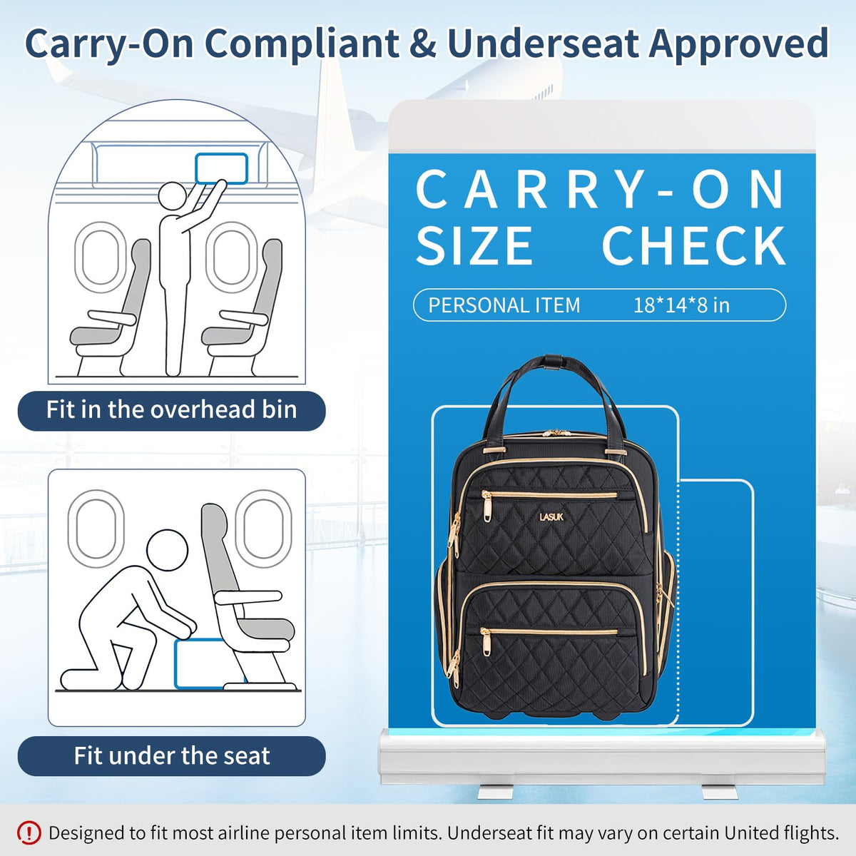 Underseat Carry On Luggage with Wheels, Black, 17" J248419