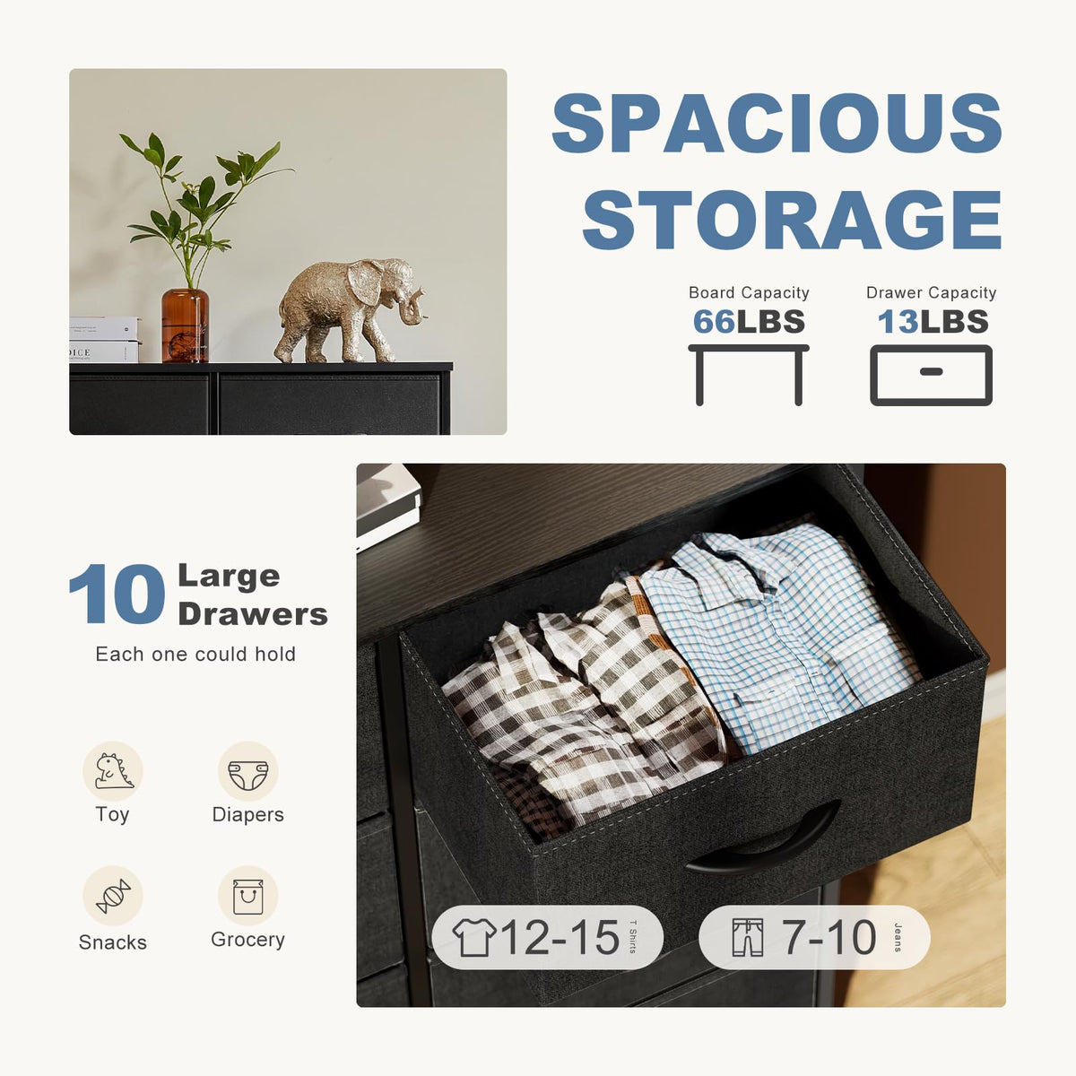 Black 10 Drawer Tall Dresser R372952