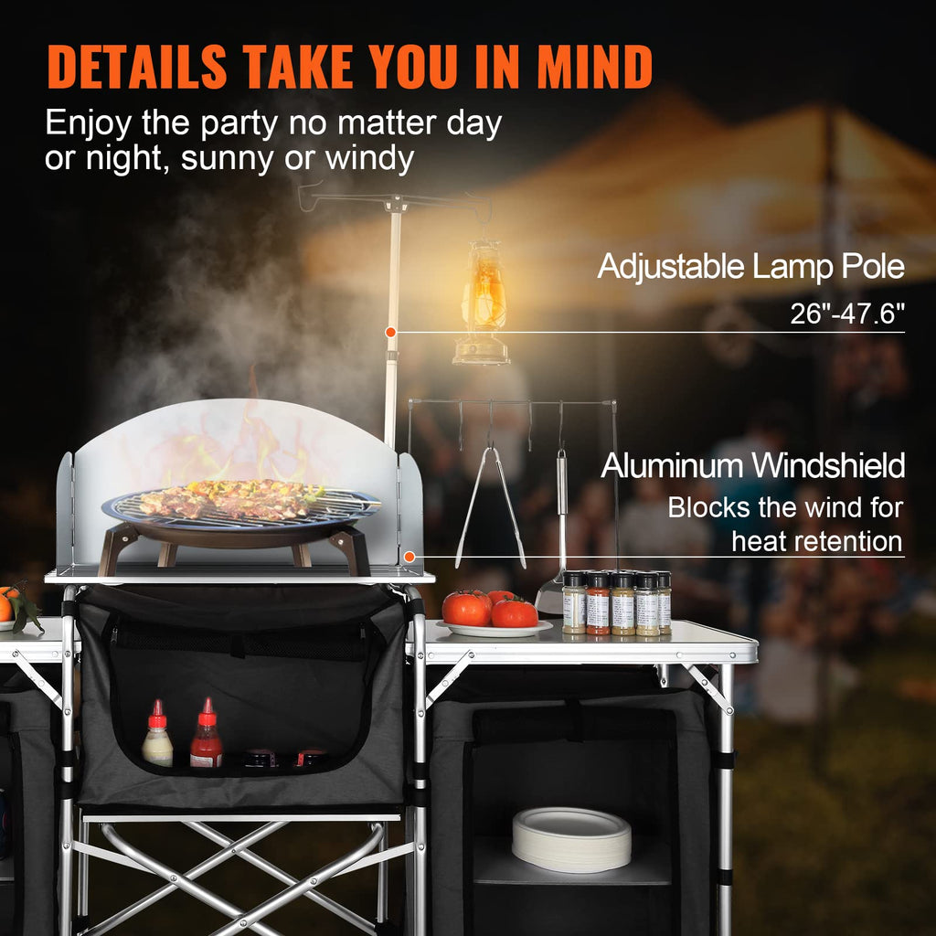 Folding Aluminum Camping Kitchen Table with Storage Bag W63395
