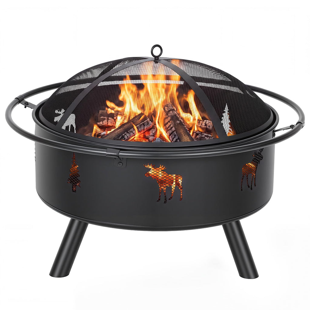 32" Round Wood Burning Fire Pit with Screen V3626
