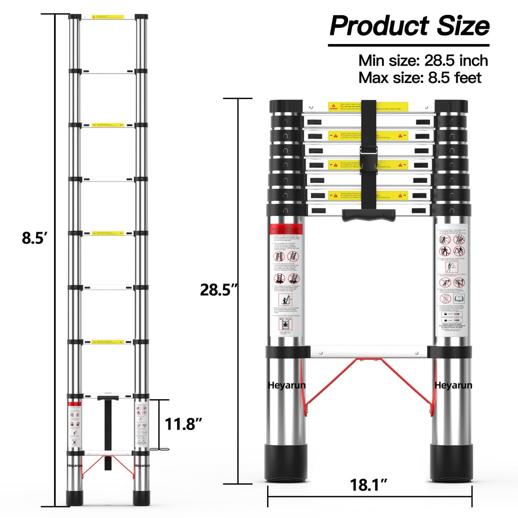 8.5 FT Aluminum Telescoping Ladder 330 lbs Capacity L55792