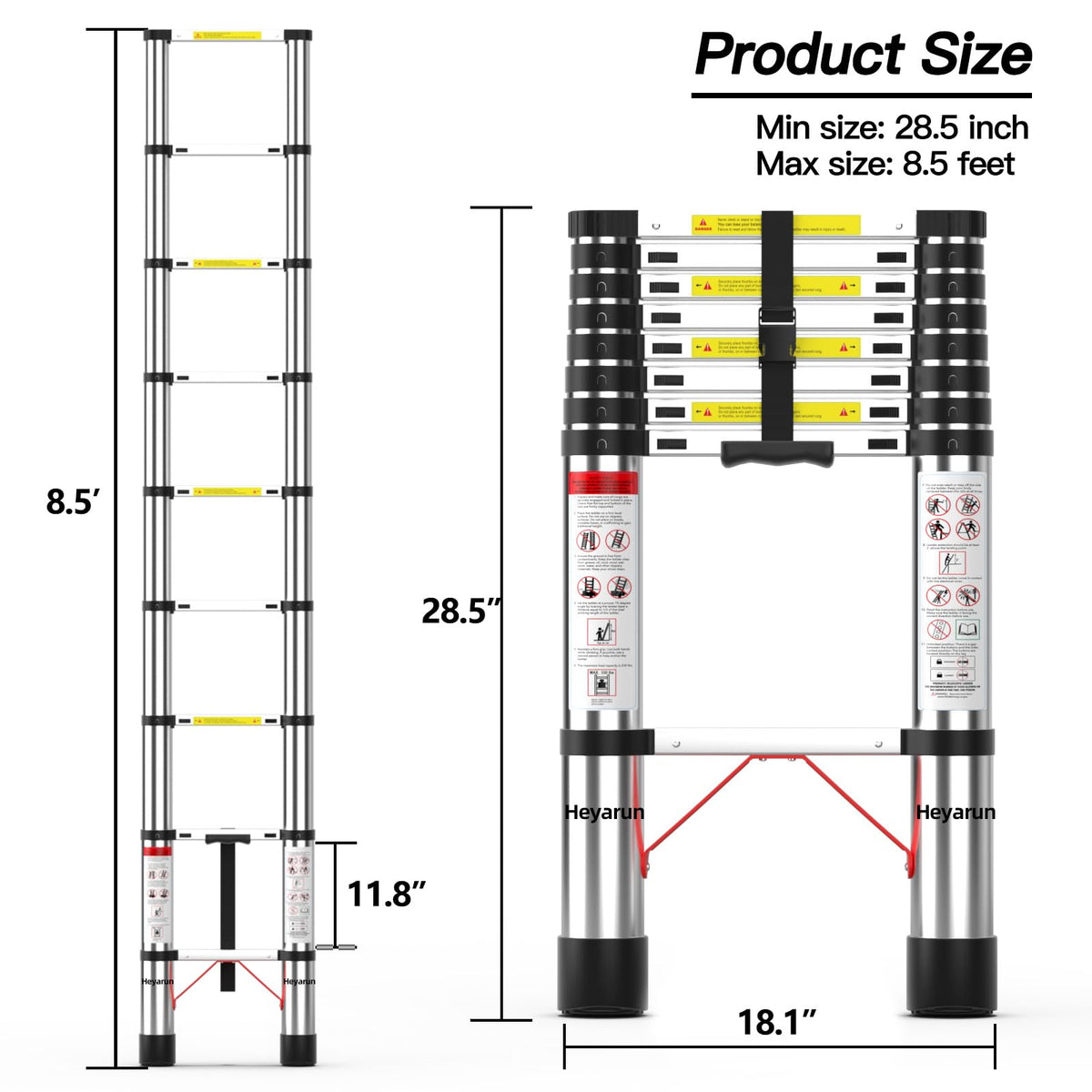 8.5 FT Aluminum Telescoping Ladder 330 lbs Capacity L55792