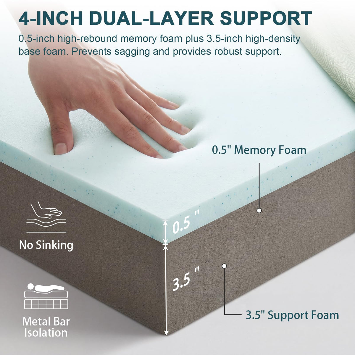 4 Inch Memory Foam Sofa Bed Mattress with Removable Washable Cover M494593