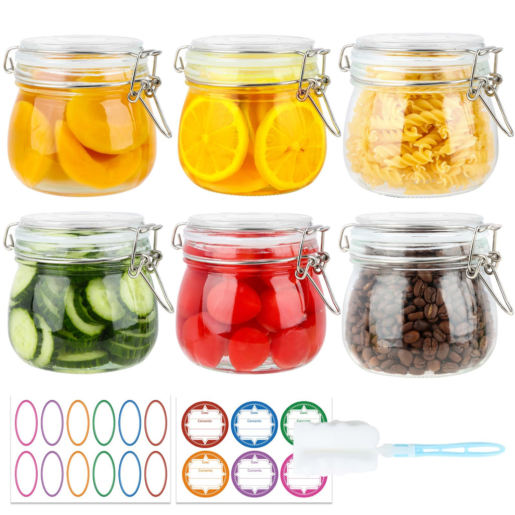 16oz Glass Jars with Airtight Lids, 6 Pack N522