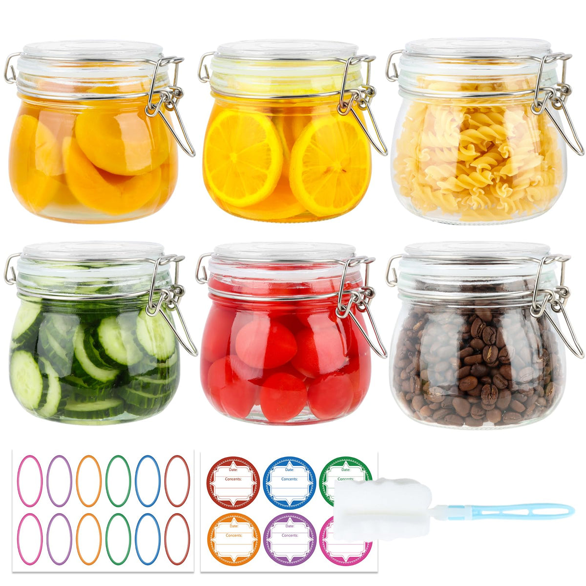 16oz Glass Jars with Airtight Lids, 6 Pack N522