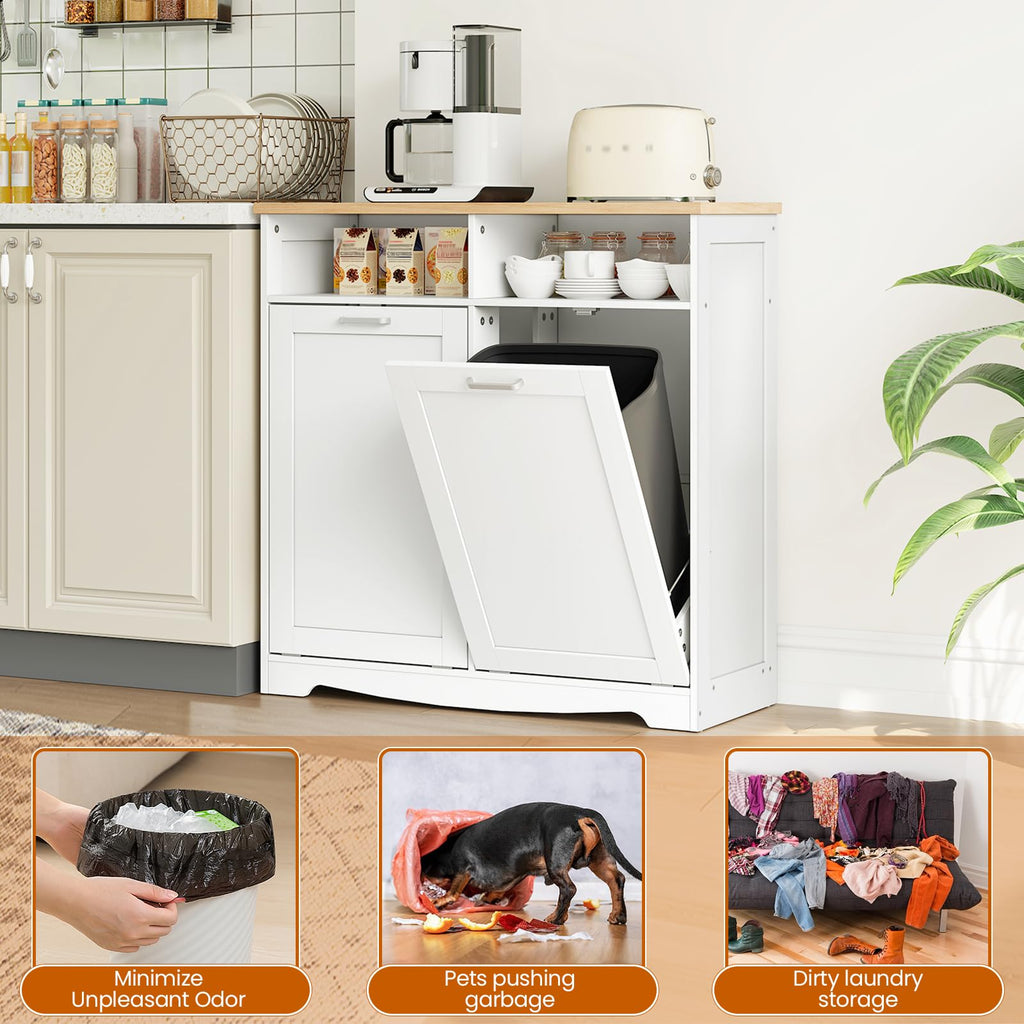 White Double Tilt Out Trash Can Cabinet Q43598