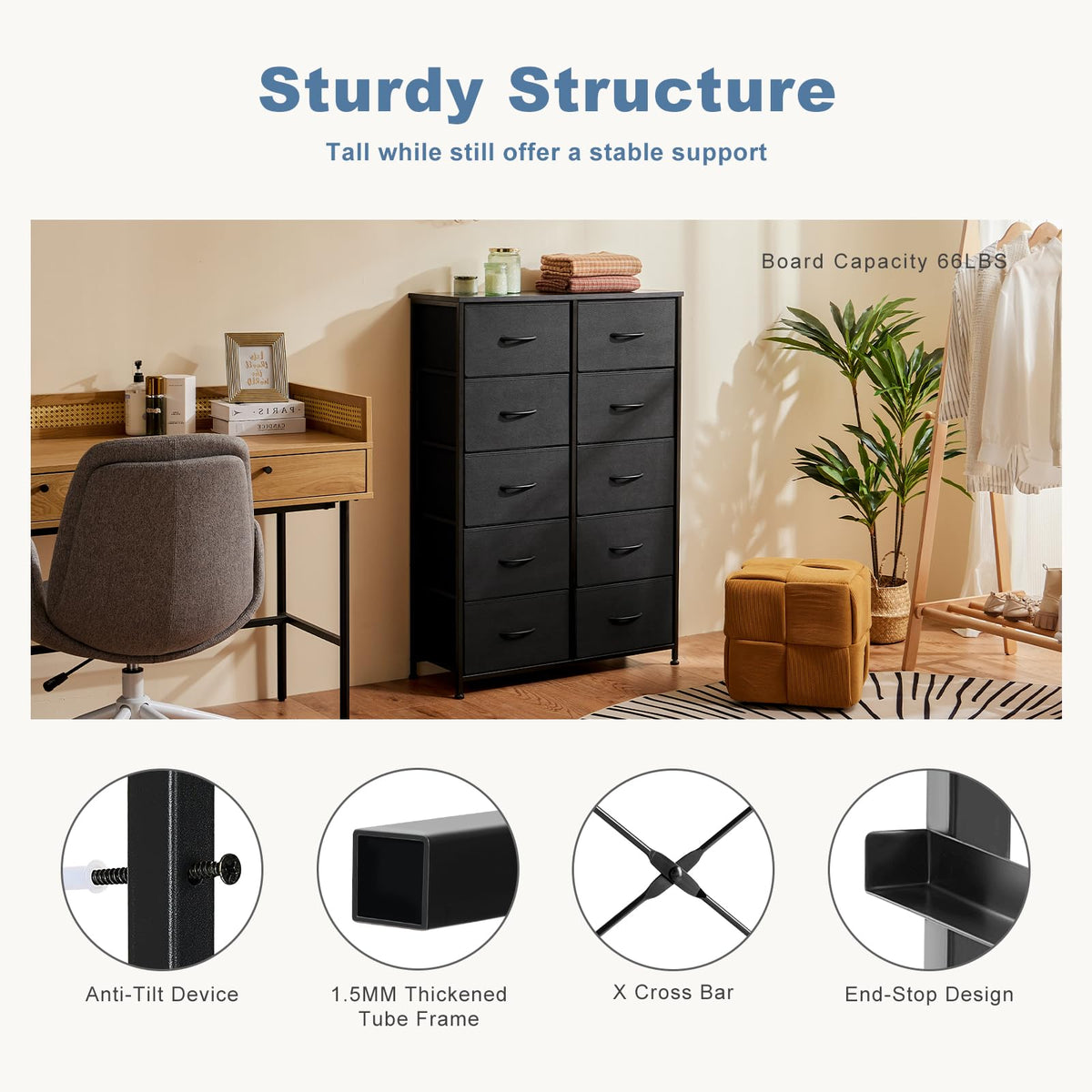 Black 10 Drawer Tall Dresser R372952