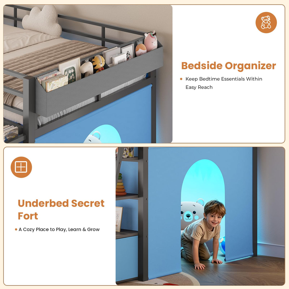 Twin Size Grey Low Loft Bed with 5 Drawers J754