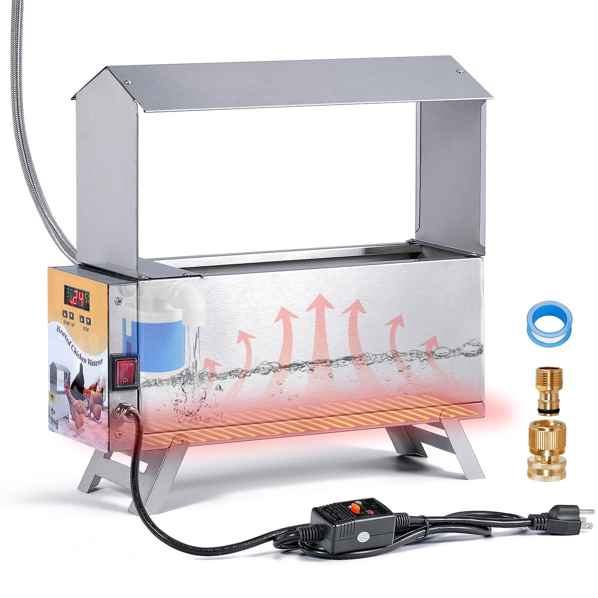 Heated 2 Gallon Stainless Steel Chicken Waterer Q717783