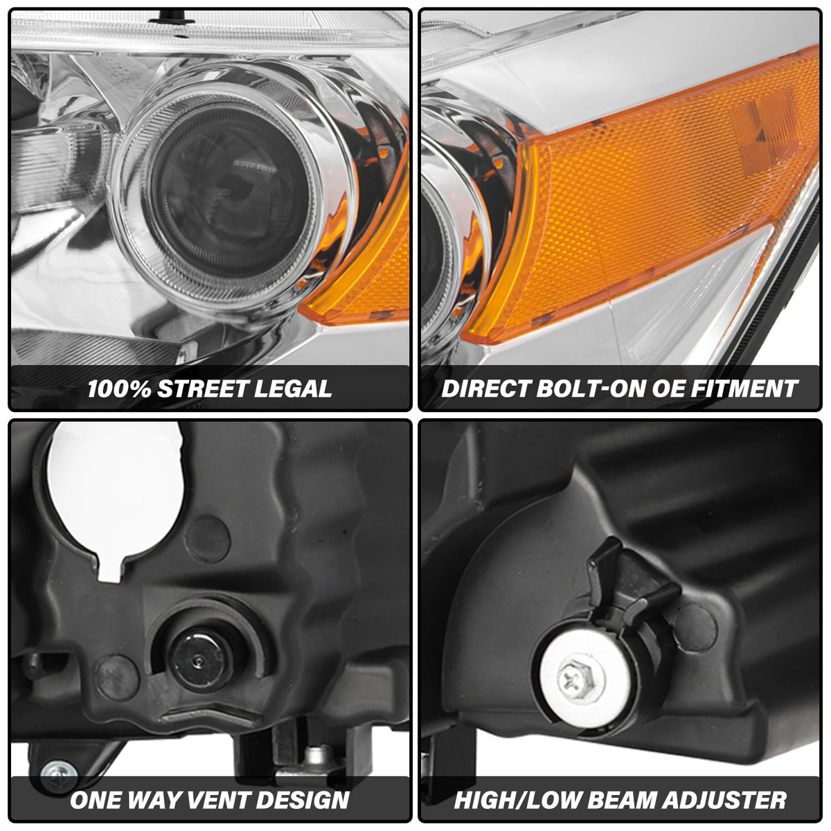 Headlight Assembly Replacement Chrome Housing with Amber Reflector K27153