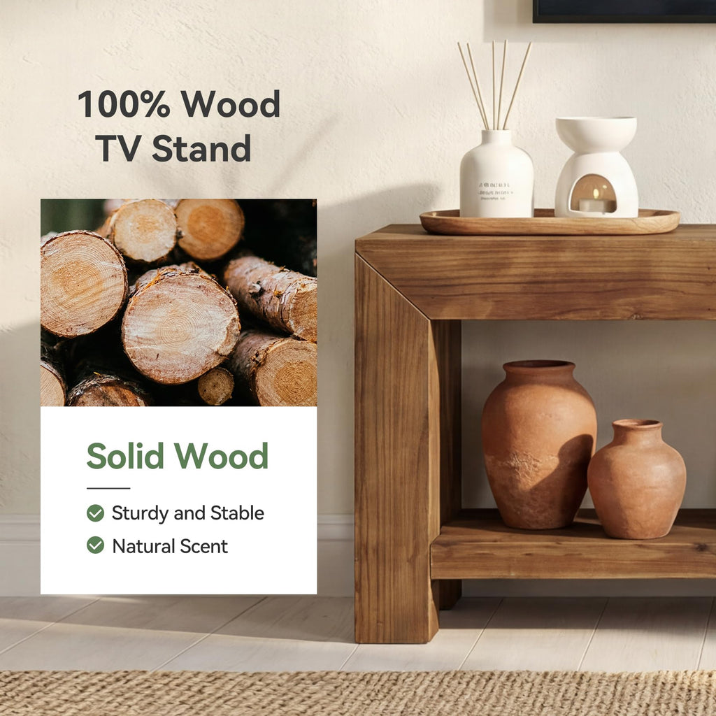 Solid Wood 63" TV Stand with Open Storage Shelves D297126